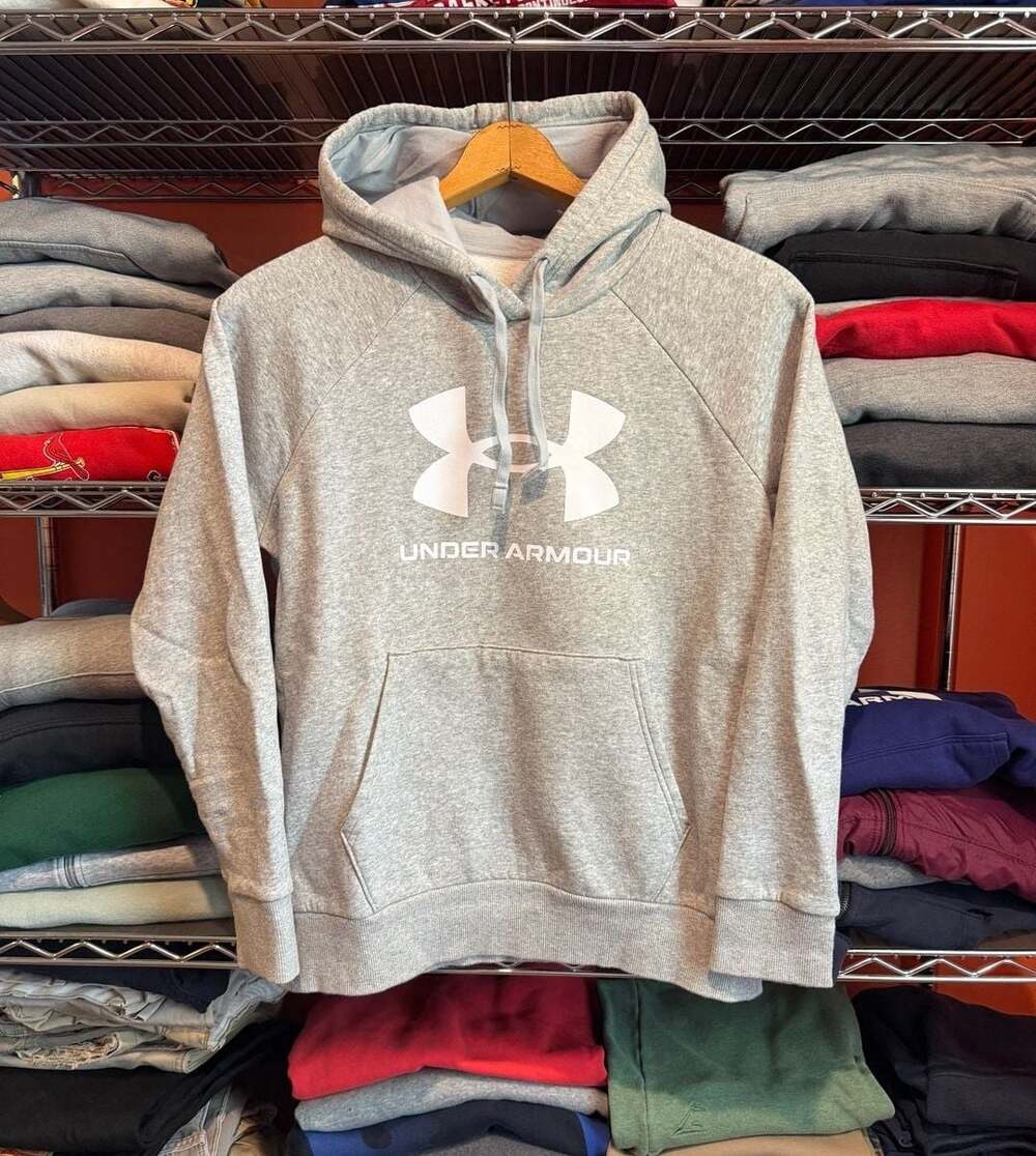 Under Armour Rival Fleece Hoodie Mens Small Gray White Logo Sweatshirt
